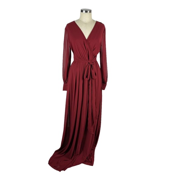 baltic born Dresses & Skirts - BALTIC BORN Burgundy Red Long Sleeve Lydia Maxi Dress Gown Chiffon Large NWT